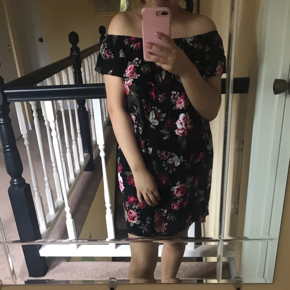 Black floral off the shoulder dress